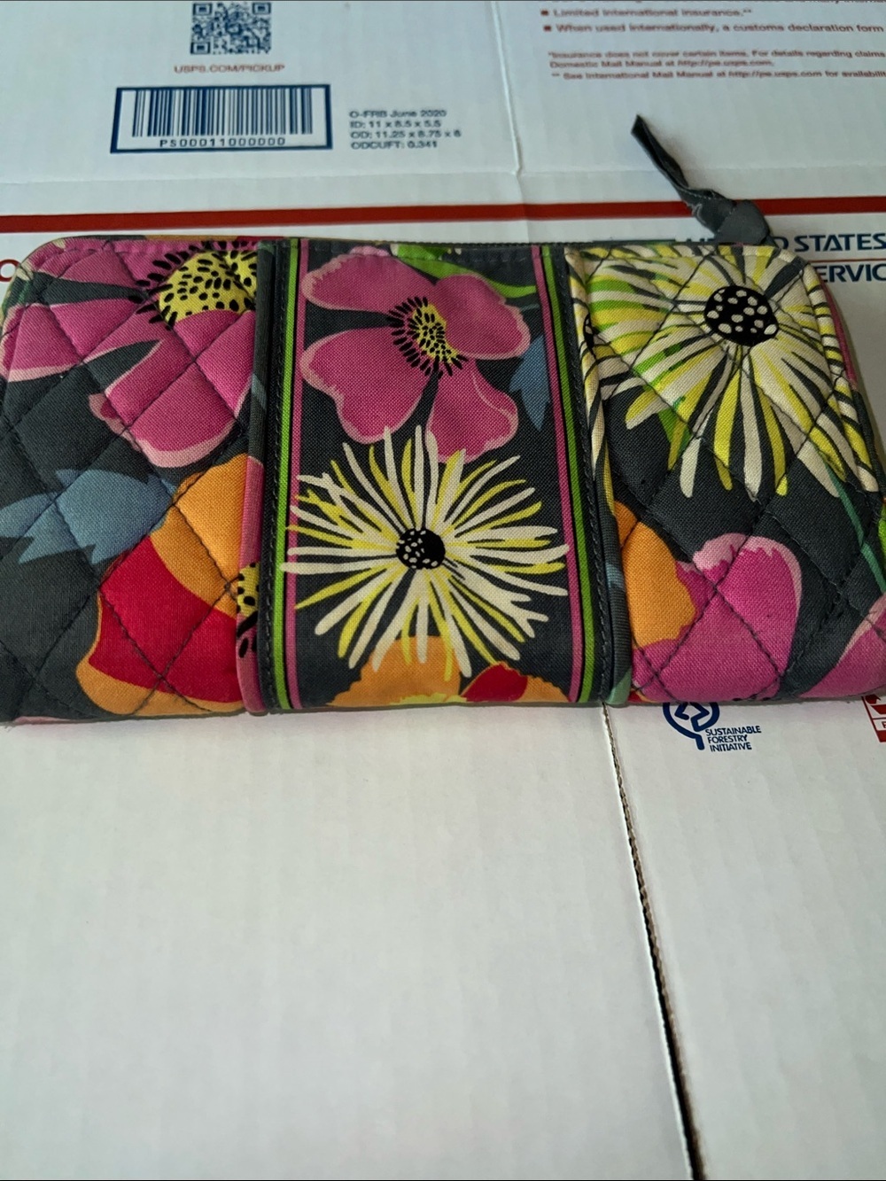 Vera Bradley Pink Yellow Green Floral Quilted Zip Wallet